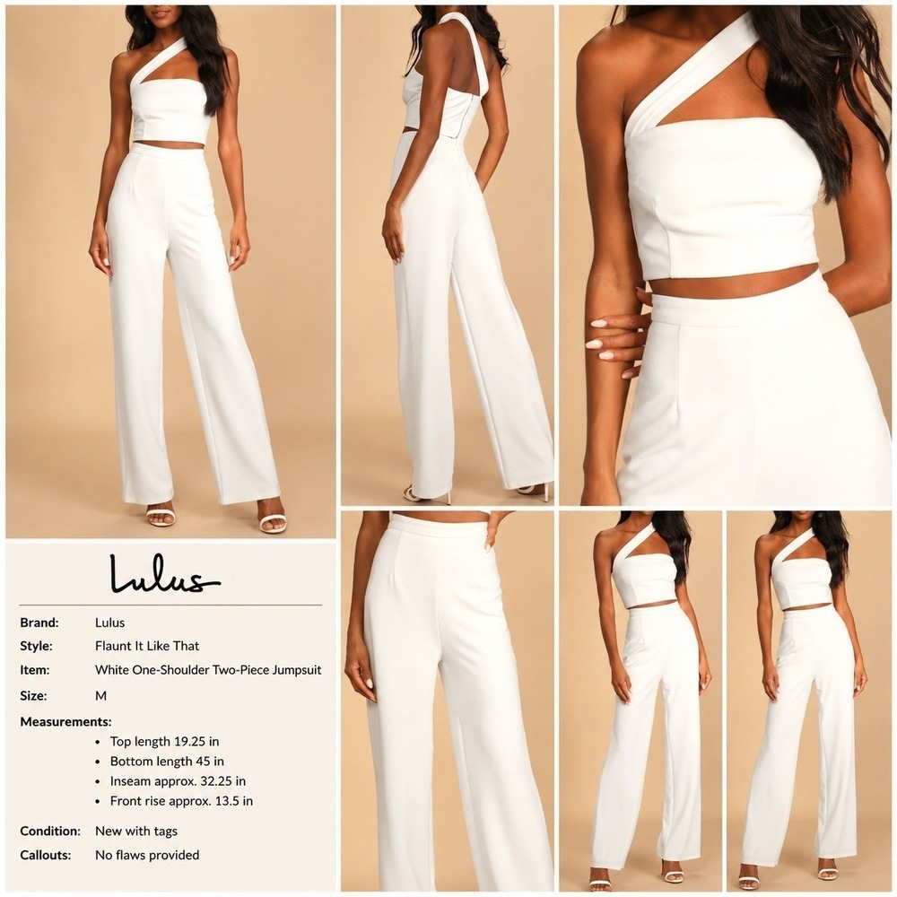 NWT Lulus Flaunt It Like That White One Shoulder Jumpsuit M - Picture 2 of 11